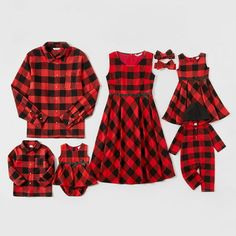 PatPat guarantees you only quality merchandise. Size: Men: L.  Color: Red. Red Plaid Outfit, Cotton Party Dress, Daughter Dress, Plaid Set, Tank Dresses, Wardrobe Goals, Fashion Family, Plaid Outfits, Matching Family Outfits