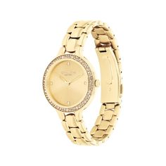 Named for the vibrant art-filled neighborhood on the West Side of Manhattan, the Chelsea timepiece from COACH is an elevated choice for day or night. Crafted in gold-tone stainless steel, the 32mm case shimmers with crystals on the markers and bezel. It also features a gold-tone dial, mineral crystal and quartz movement. The gold-tone stainless steel bracelet secures with a deployment closure. Water-resistant to 99 feet, this watch has a mercury-free battery. Chelsea Women, Girly Accessories, West Side, Abayas Fashion, Vibrant Art, Minerals Crystals, Steel Bracelet, Stainless Steel Bracelet, Quartz Movement