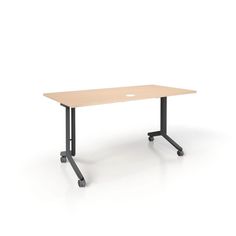 a rectangular table with wheels on the legs