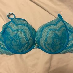 Victoria Secret 32d Brand New Without Tags Fitted Blue Bra With Padded Cups, Fitted Lace Bra In Light Blue, Elegant Blue Bra For Spring, Elegant Blue Spring Bra, Victoria's Secret Stretch Blue Bra, Victoria's Secret Blue Push-up Bra, Victoria's Secret Blue Underwire Bra, Blue Push-up Bra With Lined Body, Blue Push-up Bra With Padded Cups