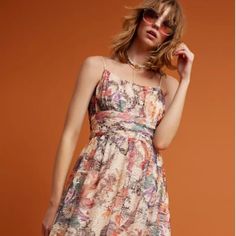 Nwt Abstract Anthro Floral Maeve Dress Sz. 2 Fully Lined Lace Peach Floral Great For High Tea, Garden Party, Summer Weddings High Tea Garden Party, Tea Garden Party, Garden Party Summer, Party Summer, Tea Garden, Summer Weddings, Anthropologie Dress, High Tea, Garden Party