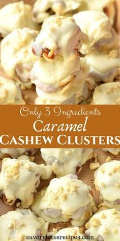 caramel cashew clusters with text overlay