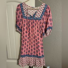 Cute Dress From Old Navy. Size Large. Nwt Casual Pink V-neck Boho Dress, Pink V-neck Boho Sundress, Boho Print Short Sleeve Dress For Brunch, Feminine Pink Boho Dress With Floral Print, Pink Fitted V-neck Boho Dress, Fitted Pink V-neck Boho Dress, Pink Casual Boho Beach Dress, Pink Casual Boho Dress For The Beach, Pink Casual Boho Dress For Beach