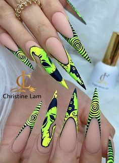 Boogie Man Nails, Stiletto French Tip, Green Halloween Nails, Man Nails, Oogie Boogie Man, Halloween Nails Ideas, Chloe Nails, Boogie Man, Horror Nails