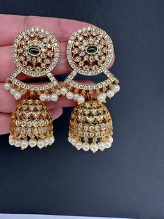 CZ Matte Jhumki Earrings Length : 2.75 Inches; Weight : 14 grams each Ready to ship from Boston, MA Round Earrings With Latkans For Diwali, Hand Set Chandbali Jhumkas For Festivals, Chandbali Hand Set Jhumkas For Festivals, Hand Set Drop Jhumkas For Diwali, Chandbali Jhumkas Hand Set For Festivals, Heavy Dangle Jhumkas For Diwali, Round Jhumkas With Latkans For Festivals, Festive Round Jhumkas With Hand Set Details, Festive Hand Set Round Jhumkas