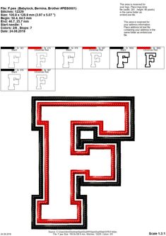 the letter f is made up of red, black and white letters with numbers in them