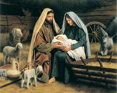 an image of a christmas card with the nativity and baby jesus in manger