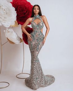 Taxes + Shipping included! Evening Gown For Pageant, Luxury Silver Glamorous Gown, Luxury Silver Embellished Gown, Luxury Silver Sequin Dress With Crystal Embellishments, Silver Haute Couture Gowns, Luxury Silver Sequin Dress, Glamorous Style, Ankle Length Dress, Veil Hairstyles, Column Dress