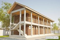 an architectural rendering of a two story brick building with balconies on the second floor