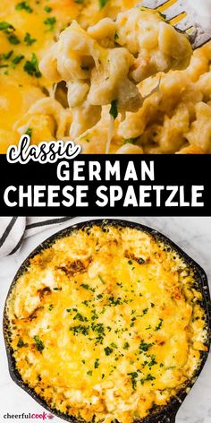 two pictures with different types of food in them and the words classic german cheese spatula