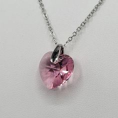 Nwot Pink Heart Necklace Silver Overlay Made W/ Swarovski Crystal Hypoallergenic J_dcollectibles Silver Crystal Heart Necklace, Silver Round Crystal Necklaces For Valentine's Day, Silver Crystal Necklace For Valentine's Day, Silver Heart Charm Crystal Necklace For Valentine's Day, Silver Heart Cut Crystal Necklace For Valentine's Day, Valentine's Day Heart Pendant Crystal Necklace In Sterling Silver, Valentine's Day Sterling Silver Crystal Heart Pendant Necklace, Valentine's Day Sterling Silver Heart Pendant Crystal Necklace, Valentine's Day Silver Heart Pendant Crystal Necklace