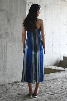 Blue, white and green stripe printed dress with long fringe detailing. - Aza Fashions Sweetheart Neck Dress, Striped Print Dresses, Sweetheart Neck Dresses, Long Fringe, Long Fringes, Sweetheart Neck, Printed Dress, Dress For Women, Women Dresses