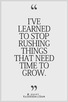 the quote i've learned to stop rushing things that need time to grow