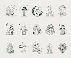 the illustrations are drawn in black and white to make it look like they have mushrooms on them