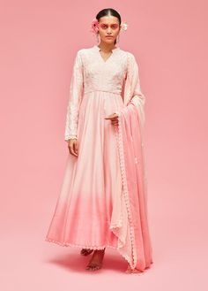 Peach Anarkali, Printed Anarkali, Embroidered Anarkali, Dresses Indian, Embroidered Neckline, Designer Dresses Indian, Indian Fashion Dresses, Churidar, Mandarin Collar