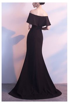 Formal Long Black Mermaid Evening Dress Off Shoulder - $78.48 #S1496 - SheProm.com Black Dress Off Shoulder, Dresses For Teens Black, Chinese Fancy Dress, Outfit Inspo Spring, Long Dresses Casual Maxi, Black Evening Dress