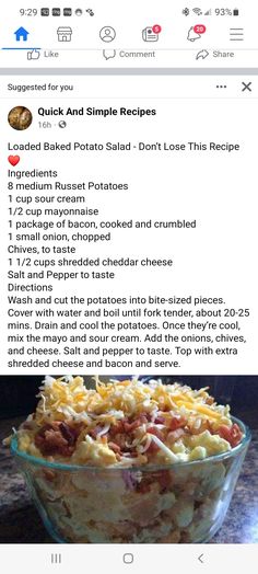 the recipe is displayed on an iphone screen, and it appears to be filled with food