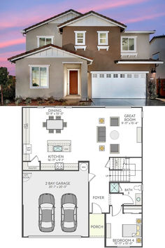 4-Bedroom Single Family Home with Porch and Double Garage (2,393 Sq. Ft. Floor Plan) Home With Porch, Family Living