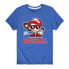 Give him a cool look with this Boys 8-20 Mr. Baseball Sports Tee. Give him a cool look with this Boys 8-20 Mr. Baseball Sports Tee. Crewneck Short sleevesFABRIC & CARE Solid colors: Cotton Heather colors: Cotton/ Polyester Machine wash Imported Size: X Large. Color: Med Blue. Gender: male. Age Group: kids. Pattern: Graphic. Casual T-shirt With Character Print For Sports, Sporty T-shirt With Character Print For Sports, Casual Blue Breathable T-shirt, Short Sleeve T-shirt With Character Print For Sports Events, Blue T-shirt For Game Day, Breathable Casual T-shirt For Sports Events, Blue T-shirt For Baseball Season, Casual Sports T-shirt With Character Print, Sporty Tops With Character Print For Sports