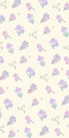 an image of flowers and stars on a white background with blue, pink, and purple colors