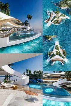 an artistic rendering of a futuristic floating house in the ocean