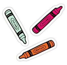 three crayons stickers are shown on a white background, one is orange and the other is pink