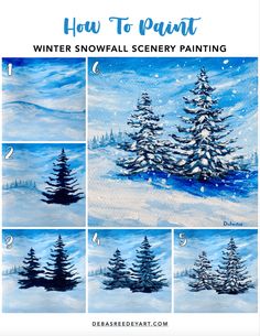 how to paint a snowy scene with pine trees