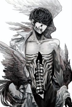 a drawing of a man with wings on his chest