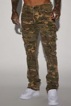 Available In Camouflage. Stacked Skinny Fit Stretch Twill 97% Cotton 3% Spandex Disclaimer: Due To The Specialized Distressing & Wash Process, Each Garment Is Unique. Zip Fly Button Closure 5 Pocket Detail Cargo Pockets Imported Open Hem | Mens Loaded Stacked Skinny Cargo Pants in Camouflage size 32 by Fashion Nova Military Camouflage Jeans With Cargo Pockets, Military Camouflage Cargo Jeans, Military Cargo Style Camouflage Jeans, Camouflage Military Cargo Jeans, Stretch Military Camouflage Bottoms, Fitted Camouflage Bottoms With Cargo Pockets, Fitted Camouflage Cargo Pants, Fitted Camouflage Pants With Cargo Pockets, Fitted Camouflage Cargo Pants For Streetwear