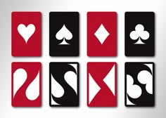 six playing cards with hearts and spades