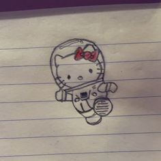 a drawing of a hello kitty with a red bow