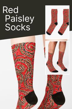 Explore our unique collection of paisley socks, featuring bold prints, colorful designs, and fashionable styles tailored for both men and women. These high-quality socks are not only comfortable and durable but also make a statement when paired with your favorite outfit. Whether you're dressing up or going casual, our red paisley socks have got you covered. Don't wait, Get your Paisley On! Prints Colorful, Paisley Fashion, Bold Prints