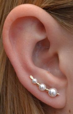 Unique Pearl Earrings, Gold Ear Climbers, Pearl Earrings Gold, Pearl Top, Ear Pin, Silver Ear Climbers, Ear Climber