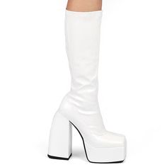 TAAFO Square Toe Short Boots Thick Platform High Chunky Heel Women's Knee High Boots Zipper Patent Leather Black-40 White Square Toe Platform Boots For Fall, White Platform Boots With Zipper For Winter, White Winter Platform Boots With Zipper, White High Heel Platform Boots With Zipper, White Platform Boots With Square Toe For Winter, White Platform Boots With Zipper Closure For Spring, Women's Knee High Boots, Boots Thick, Boots Zipper