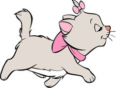 a cartoon cat with a pink bow on it's neck and music notes in the background