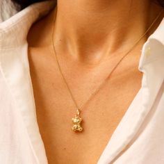 14K Gold Teddy Bear Necklace, Teddy Bear Pendant, Mama Bear Necklace D E T A I L S * Gold KT: 14K Hollow Gold * Gold Color: Yellow Gold Dimensions: Height: 13 mm  Width: 10 mm Chain Style: Rolo S H I P P I N G & R E T U R N S * Ready to Ship in 1-2 Business Days * FREE shipping on all U.S. orders  * Packed in labeled gift box C O N T A C T Contact us with any inquiries by Etsy convo! S H O P Check out my shop https://www.etsy.com/shop/DesignGoldJewelry Go Directly to My Sections: - Chains -  htt Gold Inspo, Teddy Bear Jewelry, Bear Design Pendant Jewelry As Gift, Teddy Bear Bracelet Gold, Gold Teddy Bear, Teddy Bear Necklace, Teddy Bear Necklace Gold, Mama Bear Necklace, Teddy Bear Pendant