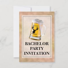 a beer mug with the words bachelor party invitation on it