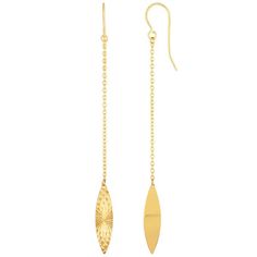 Frame your face with these 14K gold drop earrings. Featuring a marquise drop diamond cut disc on a cable chain fringe motif, these earrings are guaranteed to pair perfectly with every other piece in your jewelry box. These French wire back earrings come in a elegant gift box14K Yellow GoldPolished Finish French wire ba Wire Clasp, Bamboo Hoop Earrings, Minimalist Earrings Studs, Simple Stud Earrings, Minimalist Studs, Beaded Drop Earrings, Gold Price, Stunning Earrings, Drop Earring