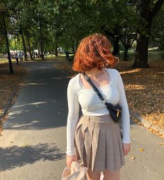 Ginger Style Outfits, Ginger Outfit Aesthetic, Ginger Hair Outfits Style, Outfits For Gingers, Outfits For Pale Skin, Lucy + Core + Aesthetic, Lucy Core, Longchamp Le Pliage Backpack, + Core + Aesthetic