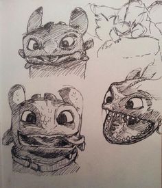 three different types of cartoon faces drawn in pencil