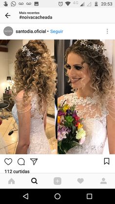 a woman with curly hair wearing a wedding dress