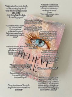 the cover of believe me, with an eye and words written in different languages on it