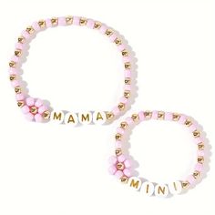 Adorable Mama & Mini Beaded Bracelets Set Cute Pink And White Beaded With Gold Accents And Flowers Perfect For You And Your Little One Nwot Mama And Mini Bracelets, Mama Clay Bead Bracelet, Mini Bracelet, Bracelets Set, Bracelet Ideas, Bead Jewelry, White Beads, Clay Beads, Bracelet Patterns