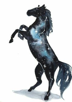 a watercolor painting of a horse with stars on it's body and tail