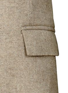 Vintage Herringbone Light Beige Tweed Long Coat with Pocket Flaps. 
 Timeless yet perfectly modern, the Tweed coat is sure to be an essential part of your wardrobe for years to come. Wear over a sharply-tailored suit for formal elegance. 
 
 Look Includes  Vintage Herringbone Light Beige Tweed Fabric  Pocket Flaps  Three Button Jacket  Real Horn Brown Button  Peak Lapel(4"inch wide lapel)  Ticket Pocket  Single Vent  Four Cuff Button   
 You can change the look by changing the options. 
 
 Made Tweed Jacket With Herringbone Pattern For Tailoring, Tweed Outerwear With Herringbone Pattern And Lapel Collar, Tweed Notch Lapel Jacket With Hidden Buttons, Notch Lapel Tweed Jacket With Hidden Buttons, Classic Tweed Jacket With Hidden Button Closure, Beige Tweed Jacket With Notch Lapel And Welt Pockets, Beige Tweed Blazer With Notch Lapel, Beige Tweed Jacket For Business Casual, Tailored Tweed Outerwear With Herringbone Pattern