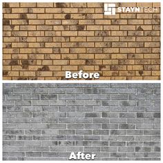 before and after photos of a brick wall