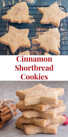 cinnamon shortbread cookies on a cooling rack with cinnamon sticks