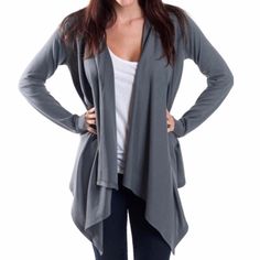 Chic Addition To Your Wardrobe. Versatile Easy Fit Style. Pairs Perfectly With Any Dress. Soft & Cozy Material. 96% Polyester. 4% Spandex. #6-119-52 Gray Stretch Cardigan For Fall, Lightweight Casual Cardigan For Layering, Lightweight Long Sleeve Casual Cardigan, Fitted Gray Cardigan For Layering, Lightweight Casual Tops For Fall, Layering Cardigan, Batwing Cardigan, Dress Leggings, Fleece Cardigan