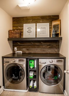 a washer and dryer in a small room