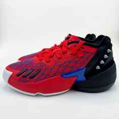 Adidas Marvel X D.O.N. Issue # 4 Basketball Sneakers Shoes Brand New With Tags (No Box) Big Kids Us Size 4 Vivid Red / Blue / Core Black Donovan Mitchell Signature Shoe Marvel Spider-Man Graphics Lace Closure Lightlock Upper Lightstrike Cushioning Rubber Outsole 25% Of The Components Used To Make The Upper Are Made With A Minimum Of 50% Recycled Content The Future Of Basketball Is All About Speed, And Donovan Mitchell Is As Fast As They Come. These Juniors' Signature Shoes From Mitchell And Adidas Basketball Are Built Specifically To Elevate The Movements Of One Of The Game's Fastest, Most Dynamic Scorers. Ultralight Lightstrike Teams Up With A Light Sports Slip-on Sneakers With Red Sole, Dynamic Low-top Synthetic Basketball Shoes, Dynamic Running Shoes With Red Sole, Dynamic Synthetic Basketball Shoes, Mid-top Synthetic Basketball Shoes With Red Sole, Adidas Lace-up Synthetic Basketball Shoes, Red Synthetic Basketball Shoes With Boost Midsole, Mid-top Basketball Shoes With Red Sole, Adidas Synthetic Lace-up Basketball Shoes